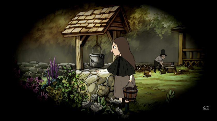 Anna the Woodsman's daughter looks out to the forest over the garden wall