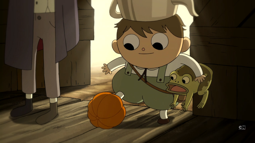 Greg steps on one pumpkin signifying that he has "one foot" in the grave
