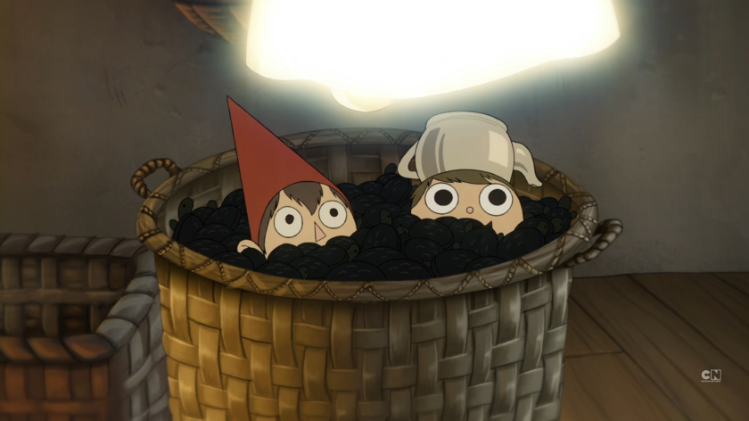 Children Wirt and Greg hide inside a wicker basket full of mysterious Black Turtles from Auntie Whispers chapters earlier