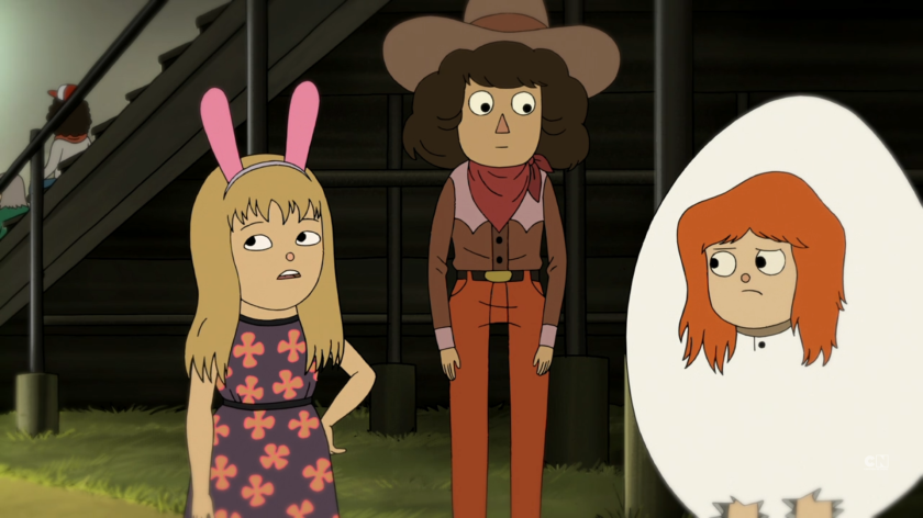 The three girls at Wirt's high school are dressed as a bunny, a cowgirl and an egg