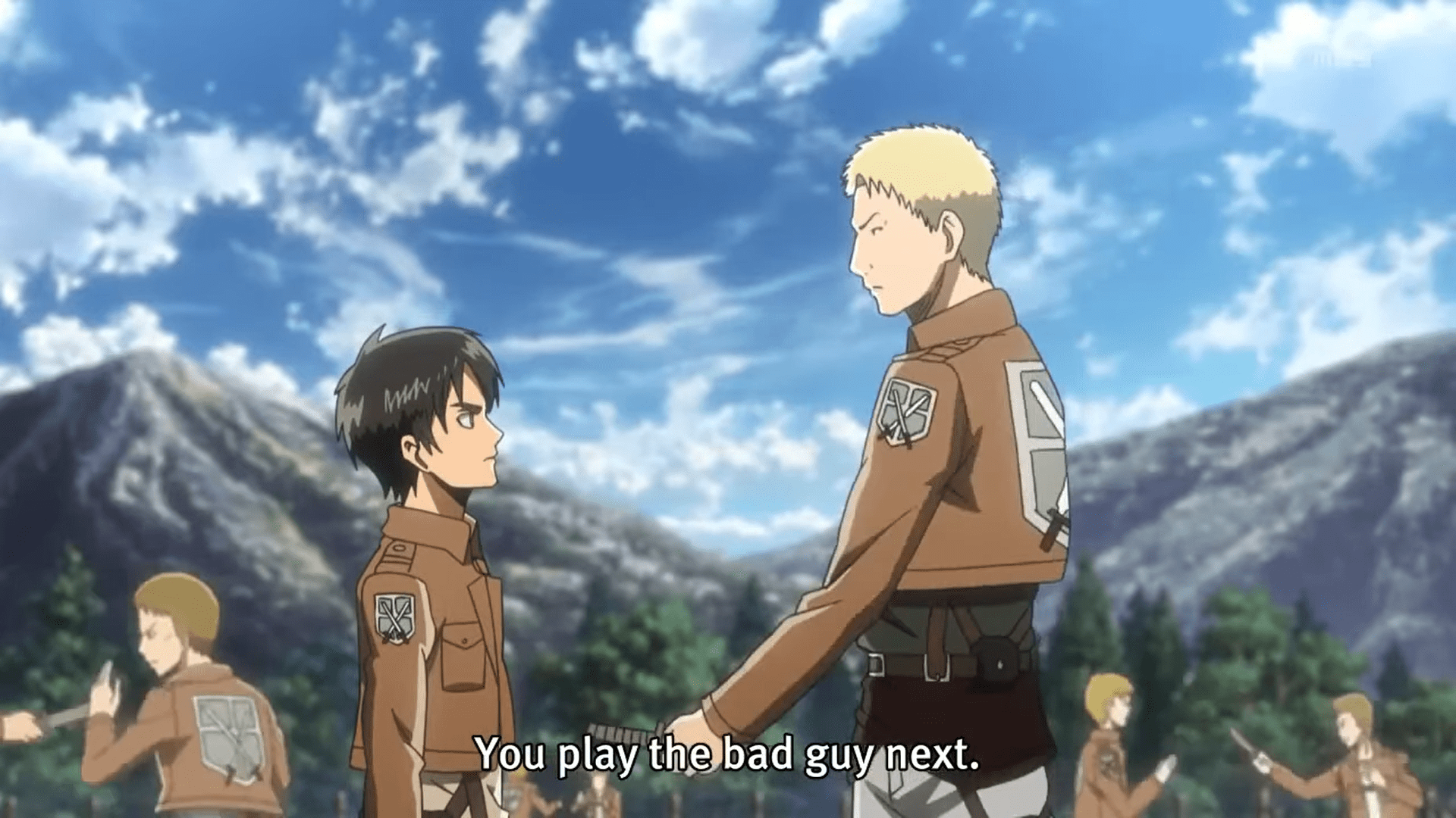 eren reiner you play the bad guy next training foreshadowing scene attack on titan